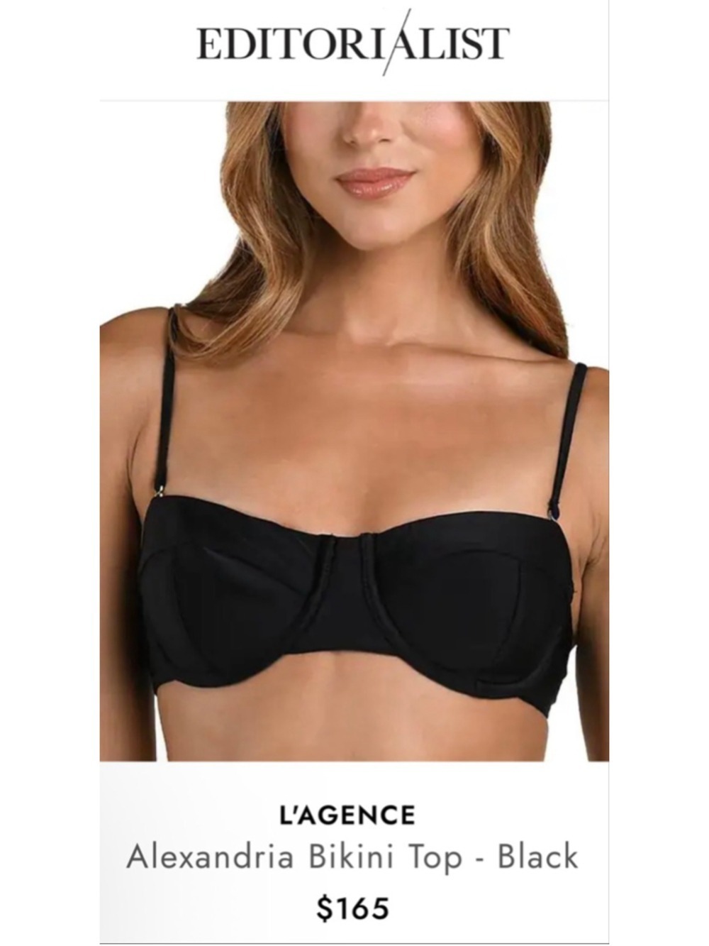 NWT L'Agence Black Alexandria Bikini Top M
